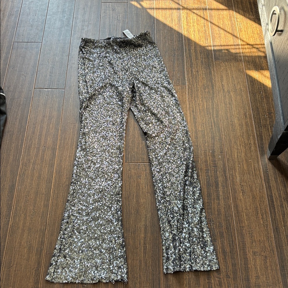 EUC Zara Sequin pants medium in Black and Silver.